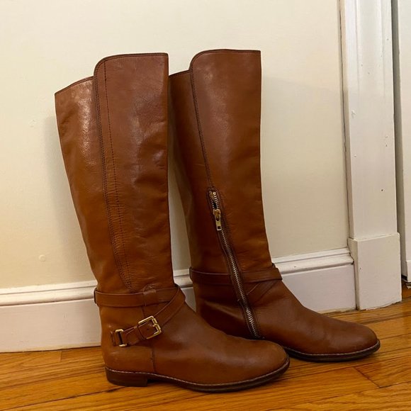 Coach Tan Tall Knee High Riding Boots Size 8 - Picture 1 of 7